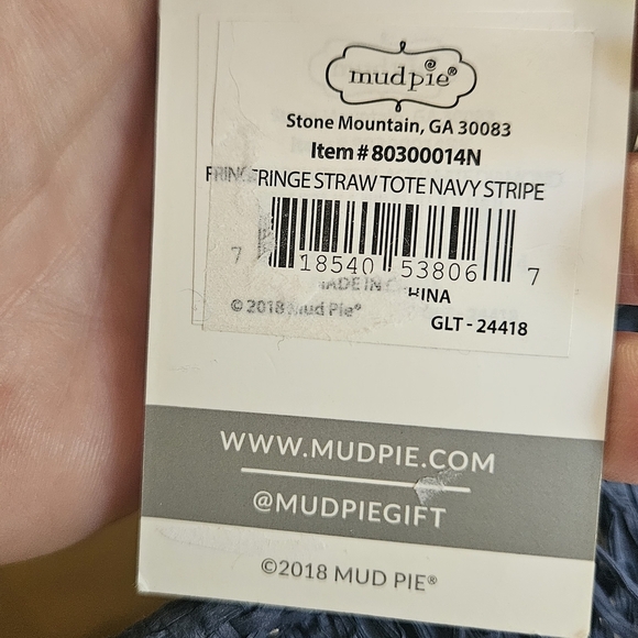 MUDPIE Fringe Straw Tote Navy Stripe. NWT - Picture 3 of 16